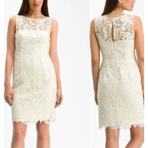 Illusion neck crochet lace white sheath dress